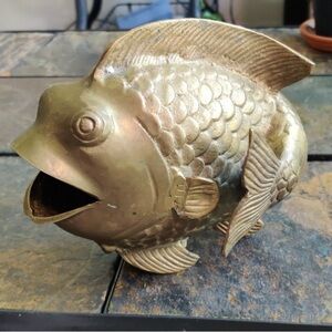 Vintage mid century Brass Fish Vase or Planter Goldfish Animal